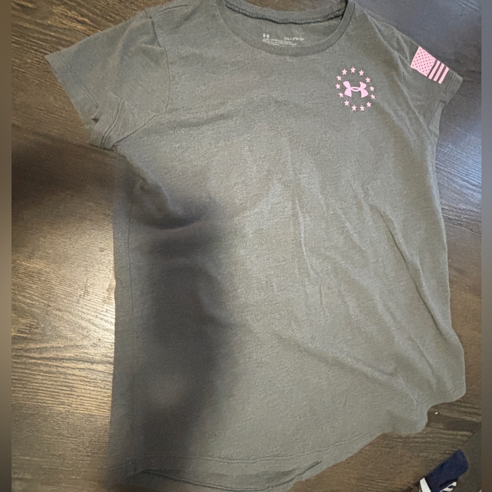 Under Armour Kids Charcoal Tee with Pink Accents